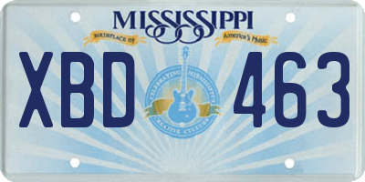 MS license plate XBD463