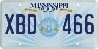 MS license plate XBD466