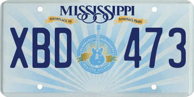 MS license plate XBD473