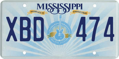 MS license plate XBD474