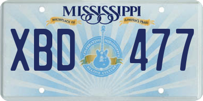 MS license plate XBD477