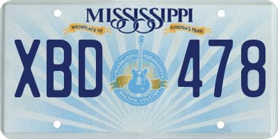 MS license plate XBD478