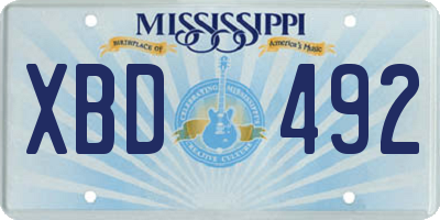 MS license plate XBD492