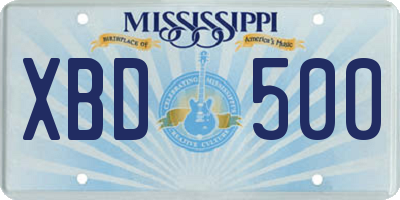 MS license plate XBD500