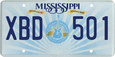 MS license plate XBD501