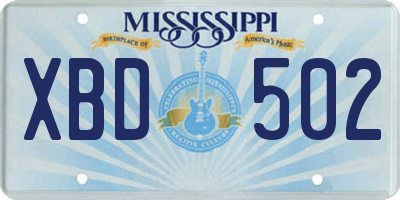 MS license plate XBD502