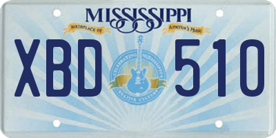 MS license plate XBD510