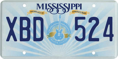 MS license plate XBD524