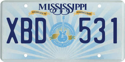 MS license plate XBD531