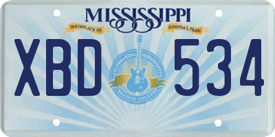 MS license plate XBD534