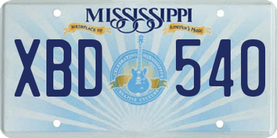 MS license plate XBD540