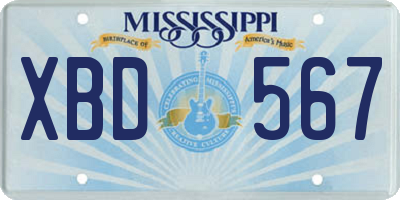 MS license plate XBD567