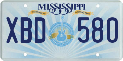 MS license plate XBD580