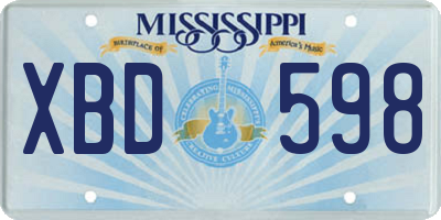 MS license plate XBD598