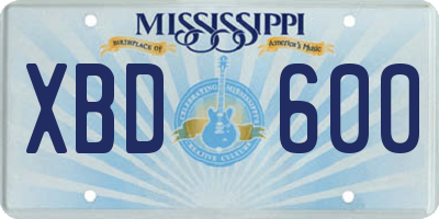 MS license plate XBD600