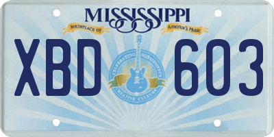 MS license plate XBD603