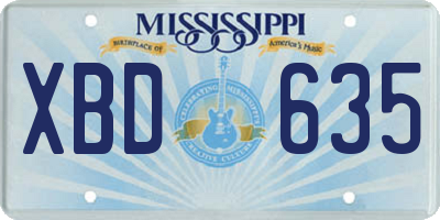 MS license plate XBD635
