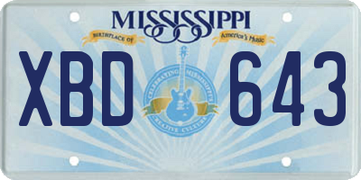 MS license plate XBD643