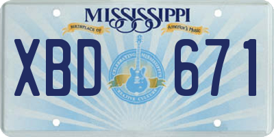MS license plate XBD671