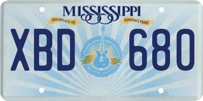 MS license plate XBD680
