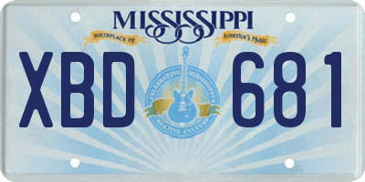 MS license plate XBD681