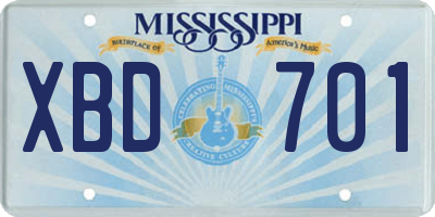 MS license plate XBD701