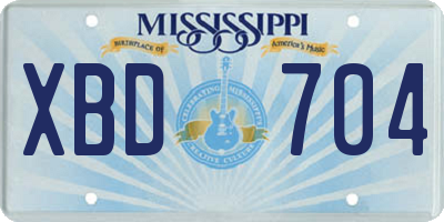 MS license plate XBD704