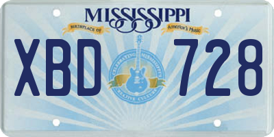 MS license plate XBD728