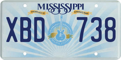MS license plate XBD738