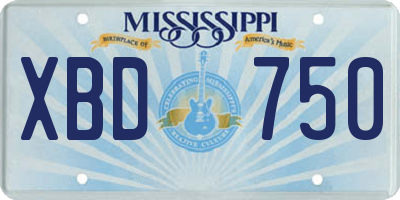 MS license plate XBD750