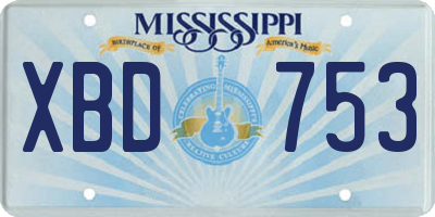 MS license plate XBD753