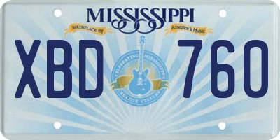 MS license plate XBD760