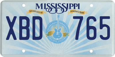 MS license plate XBD765