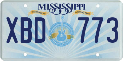 MS license plate XBD773