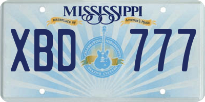 MS license plate XBD777