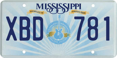 MS license plate XBD781
