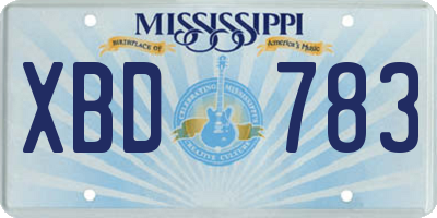MS license plate XBD783