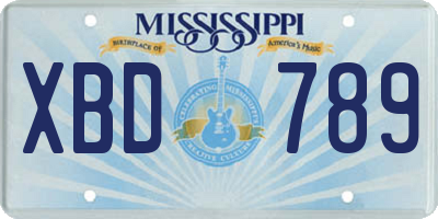 MS license plate XBD789