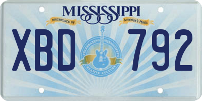 MS license plate XBD792