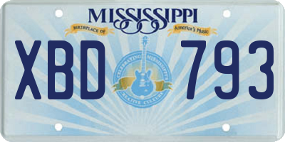 MS license plate XBD793