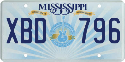 MS license plate XBD796