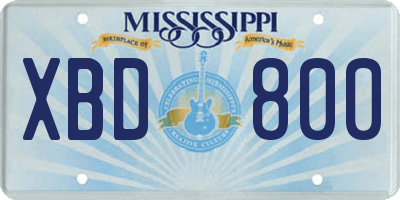 MS license plate XBD800