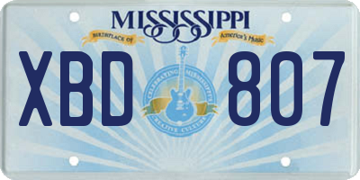 MS license plate XBD807