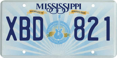 MS license plate XBD821