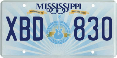 MS license plate XBD830