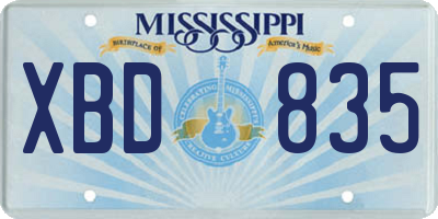 MS license plate XBD835