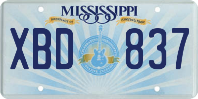 MS license plate XBD837