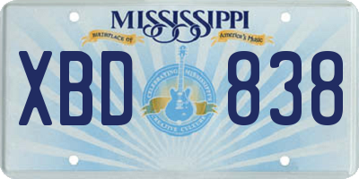 MS license plate XBD838