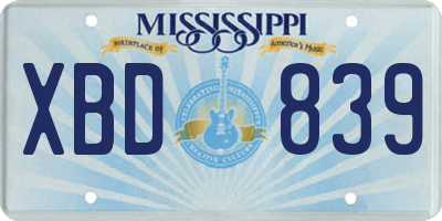 MS license plate XBD839