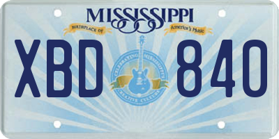 MS license plate XBD840